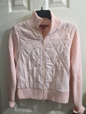 Women's Quilted Pale Pink Zip-Up Bomber Jacket Size M